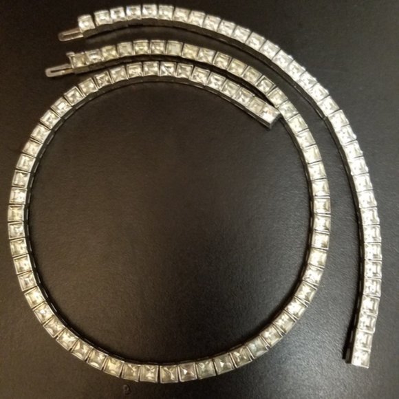 Art Deco Dorsons Sterling Paste Rhinestone Necklace Bracelet Set - Picture 1 of 6